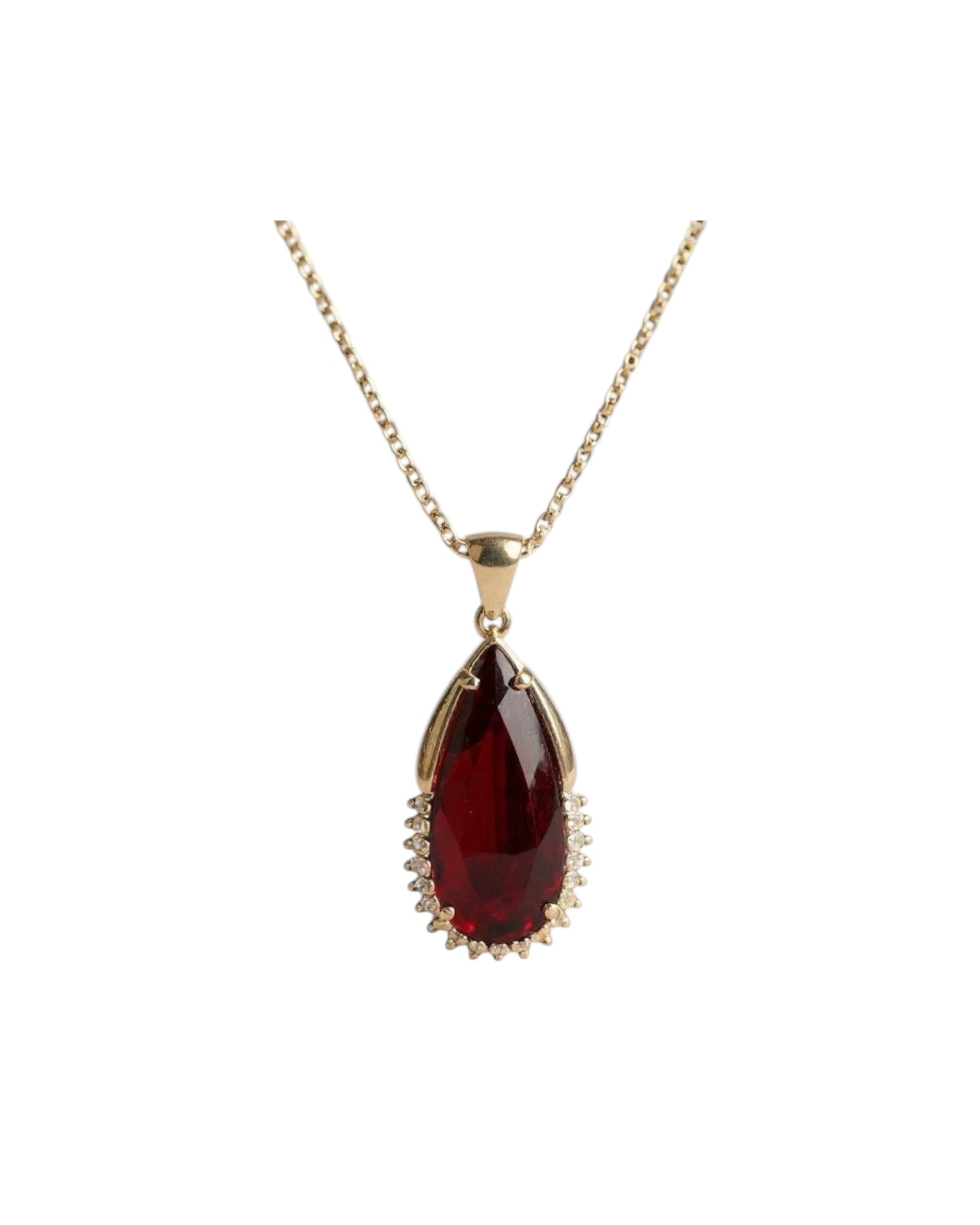 18kt Gold Pendant with Claret Red Drop Garnet and Diamond Accents