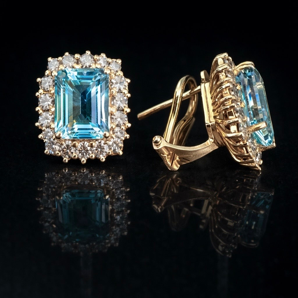Emerald Aquamarine Cognac Diamond Earrings