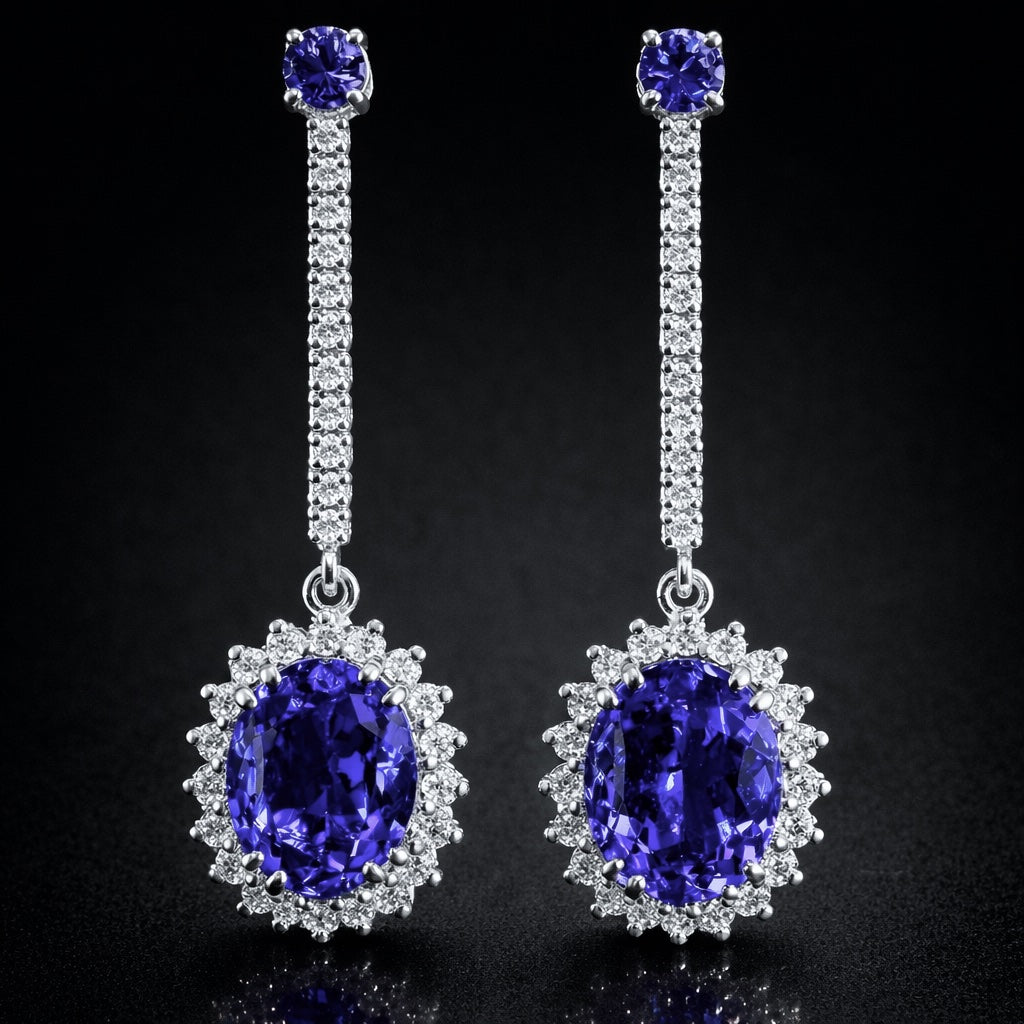 Octagonal Tanzanite Drops Earrings